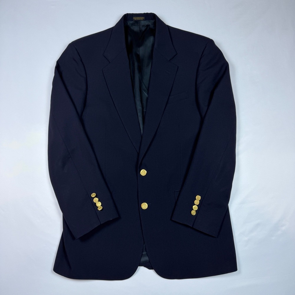 Tailors Row Deansgate Blazer Mens 38R Navy Blue Worsted Wool Gold Button